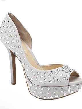 Giani Bini Embellished Light Silvery Peep-Toe Platform Heel